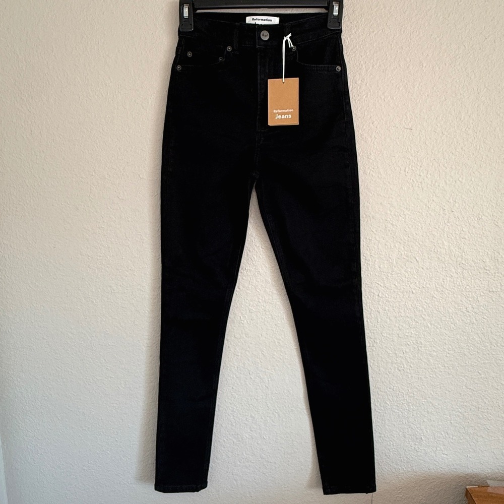 NWT Reformation 23 Harper High Rise Skinny Jeans Faded Black Destroyed Capsule